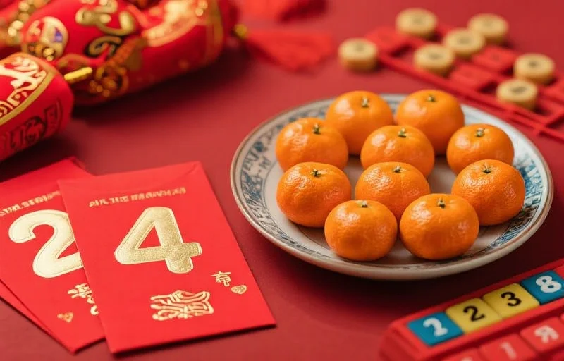 春节数字元素，如带有吉利数字的红包和传统游戏